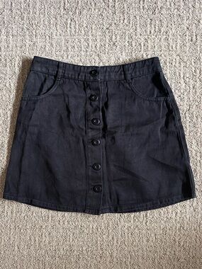 Jungmaven Black Button-Front Mini Skirt